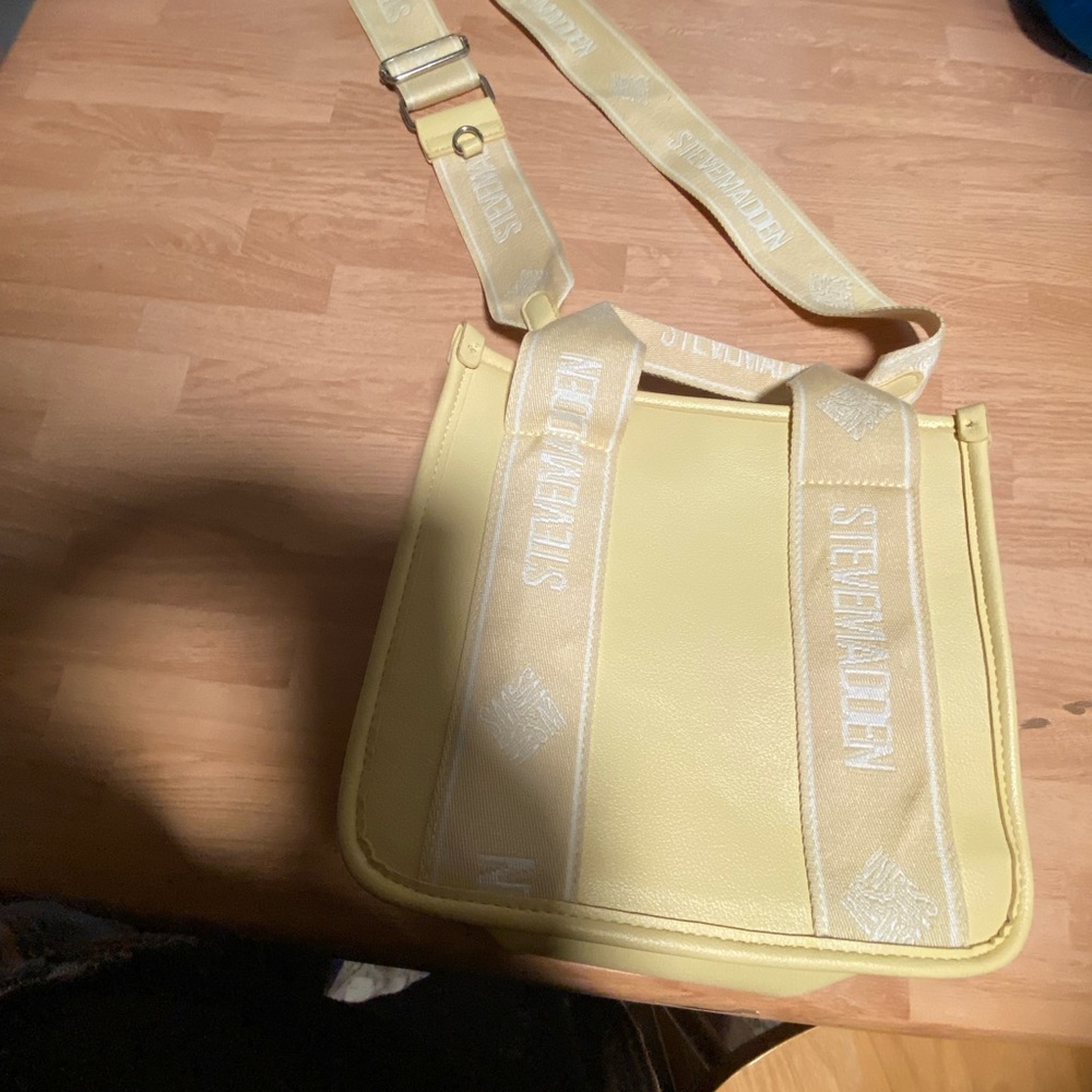 Steve Madden Pale Yellow Crossbody Bag with Logo Strap